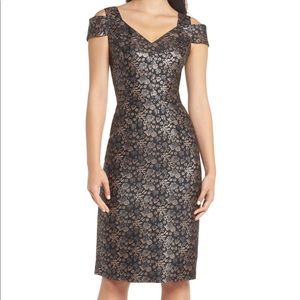 Twilight Rose Metallic Brocade Cold Shoulder Dress